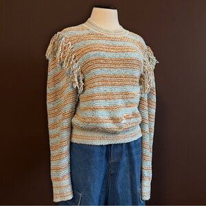 Ulla Johnson Petite Arquette Pullover Fringe Stripe Multicolor Knit Sweater
